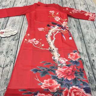 Set áo dài voan đỏ quần trắng truyền thống