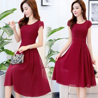 Đầm Xòe Voan Đỏ Tay Búp Duyên Dáng - TP1683A