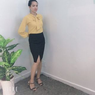 Áo Sơ Mi Cổ Nơ Tay Bo Phồng Công Sở Màu xanh ngọc - TP1785B