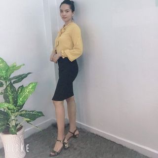 Áo Sơ Mi Cổ Nơ Tay Bo Phồng Công Sở Màu xanh ngọc - TP1785B