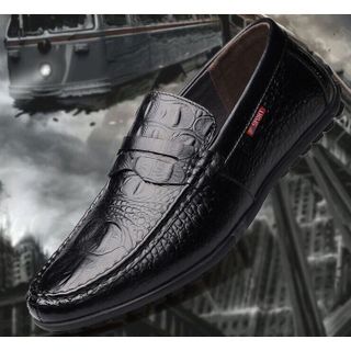 Giày lười nam da bò vân cá sấu đế cao su khâu chắc chắn