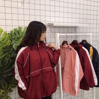 Áo khoác dù phối màu sọc tay