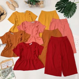 Set áo peplum viền bèo quần ống rộng giá sỉ