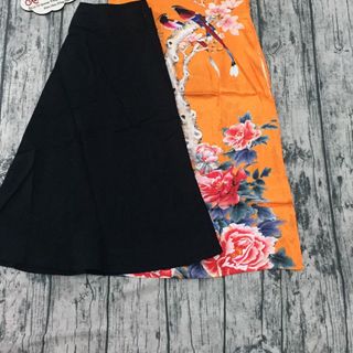 Set áo dài gấm lụa cam in hoachim