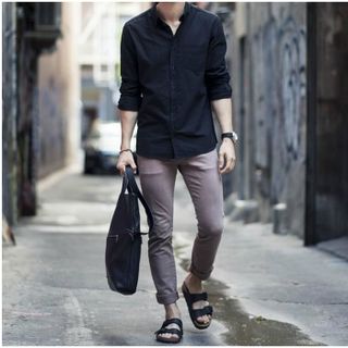 Dép đế trấu 2 khóa màu đen nam