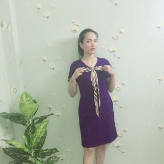 Đầm thun suông đen cột nơ viền tay cách điệu - TP1678B