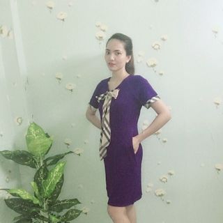 Đầm thun suông đen cột nơ viền tay cách điệu - TP1678B