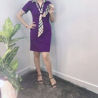 Đầm thun đỏ cổ sơ mi viền tay kèm khăn sành điệu - TP1686B