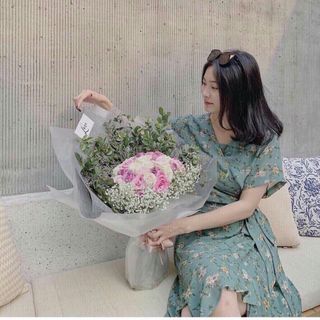 Đầm xanh đắp chéo tà