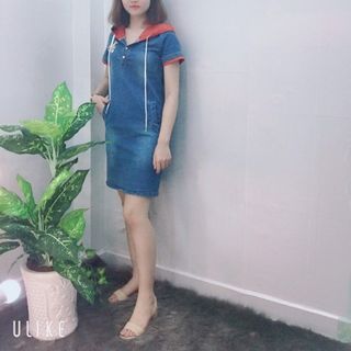 Đầm Jean Oversize Phối Nón In Hình Cao Cấp - TP1824B