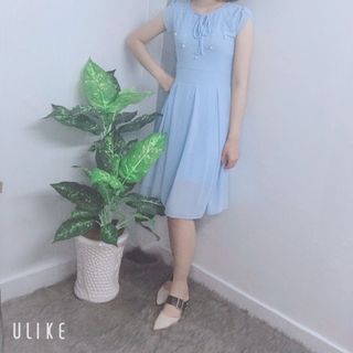Đầm Xanh Nước Biển Kiểu đính Hạt Trân Châu Duyên Dáng - TP1799
