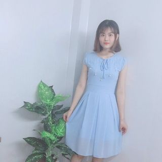 Đầm Xanh Nước Biển Kiểu đính Hạt Trân Châu Duyên Dáng - TP1799