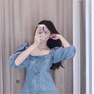 Đầm jean tay búp bê