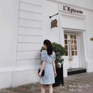 Đầm jean tay búp bê