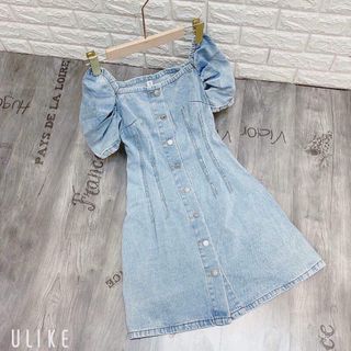 Đầm jean tay búp bê