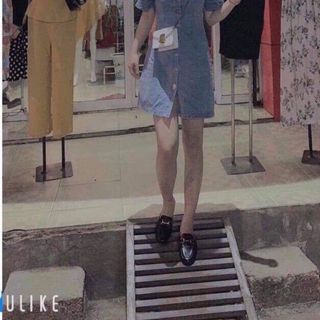 Đầm jean tay búp bê