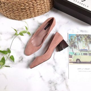 Giày bít da lộn 5p gót gỗ siêu sang