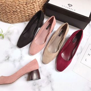 Giày bít da lộn 5p gót gỗ siêu sang