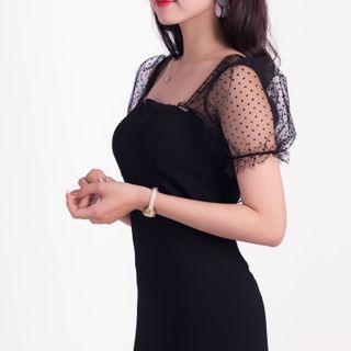 Đầm bánh bèo phối ren bi ngắn