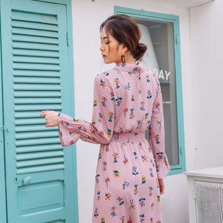 Đầm mentosa cổ danton eo bo thun smocking