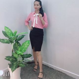 Áo Sơ Mi Hồng Cổ Sen Viền Bèo Trắng Cột Nơ Tiểu Thư - TP1819B