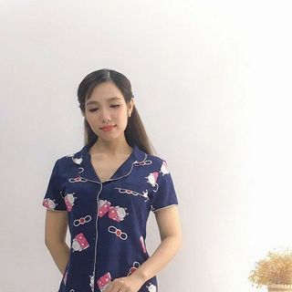 Đồ Bộ Pijama Lụa Quần Đùi Hình Ếch