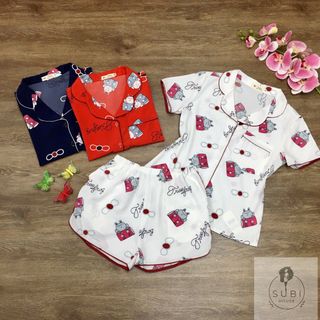 Đồ Bộ Pijama Lụa Quần Đùi Hình Ếch