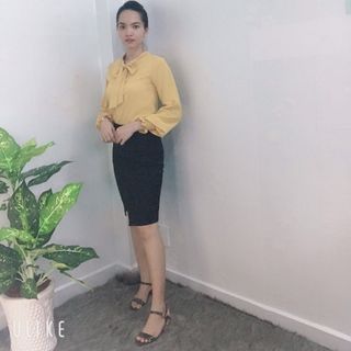 Áo Sơ Mi Vàng Cổ Nơ Tay Bo Phồng Công Sở - TP1784B giá sỉ