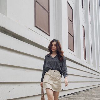 Áo sơ mi sọc xám đen 1 túi