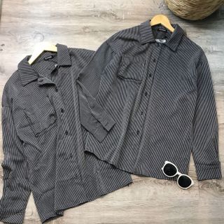 Áo sơ mi sọc xám đen 1 túi
