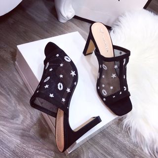 Dép gót vuông khói lưới
