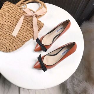 Gót nhọn cao 5p viền cổ đính nơ lụa xinh xắn