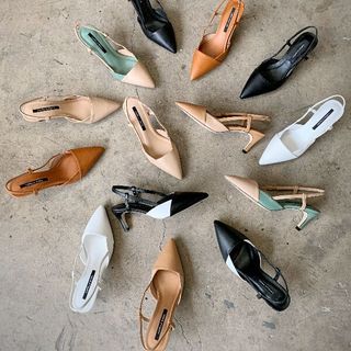 Giày sandal min bít mũi nhọn hở gót sang chảnh