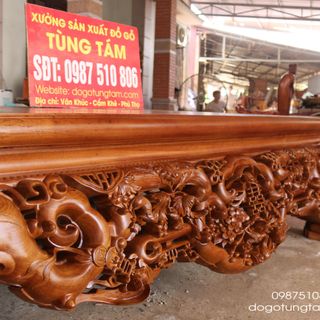 Sập Gụ Ngũ Phúc Nho Cổ 1m6 2m