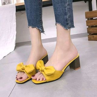 Dép phối nơ đế giả gỗ cao cấp