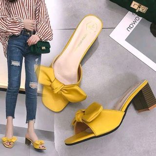 Dép phối nơ đế giả gỗ cao cấp