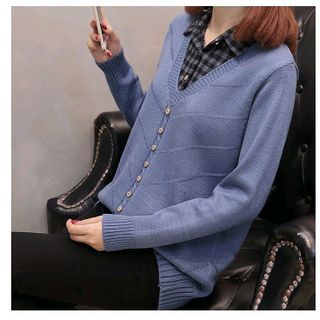 ÁO LEN CỔ PHỐI SƠ MI KẾT NÚT