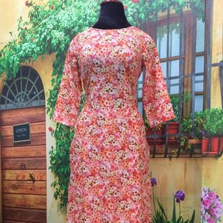 Áo dài truyền thống lụa cao cấp hoa hồng cam