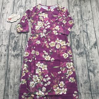 Áo dài truyền thống gấm chéo tím hoa trắng