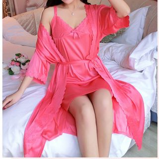 Đầm ngủ phi lụa 2 dây kèm áo choàng siêu xinh - Nguồn hàng sỉ