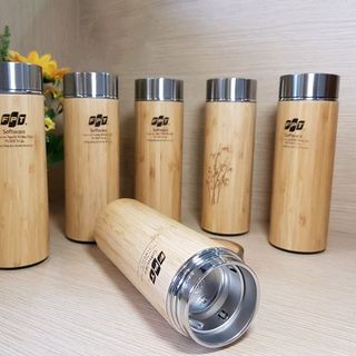 bình giữ nhiệt vỏ tre in logo theo yêu cầu giá rẻ