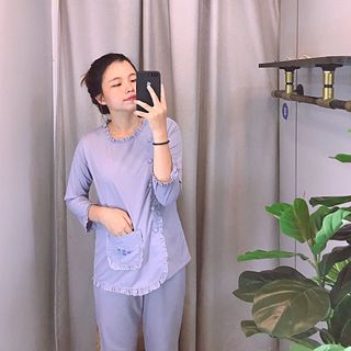 Đồ bộ lam viền bèo bọc nút