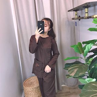 Đồ bộ lam viền bèo bọc nút