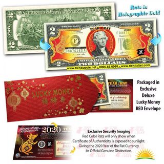 Tiền 2 USD Hình Con Chuột 2020 Mạ Vàng Của Mỹ Phát Hành giá sỉ