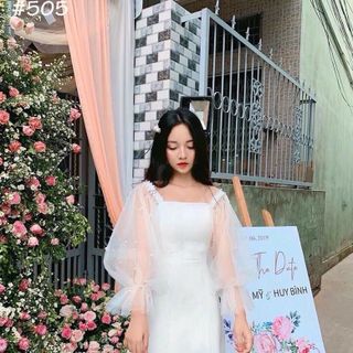 Đầm Công Chúa phối lưới tay phồng