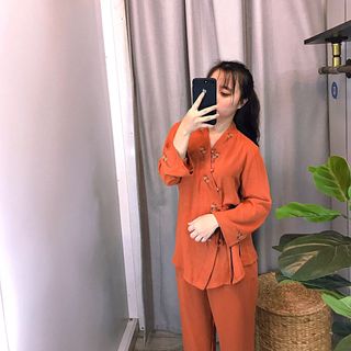 Đồ bộ lam thêu hoa kết ngọc