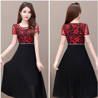 ĐẦM XÒE CỔ TRÒN NHŨ HỌA TIẾT SANG TRỌNG D3082 250