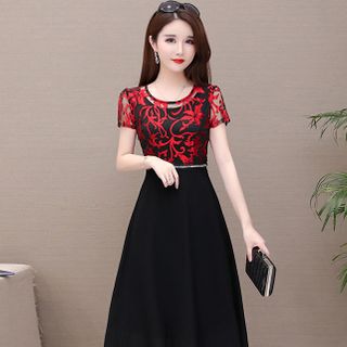 ĐẦM XÒE CỔ TRÒN NHŨ HỌA TIẾT SANG TRỌNG D3082 250
