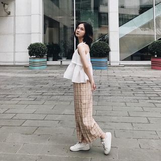 Set Áo Babydoll quần suông caro