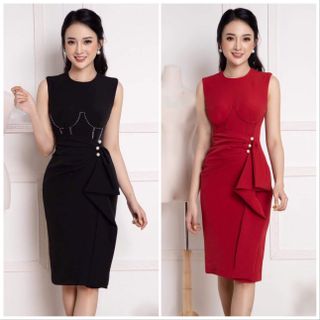 Đầm Dự Tiệc Nhún Bèo eo góc trái